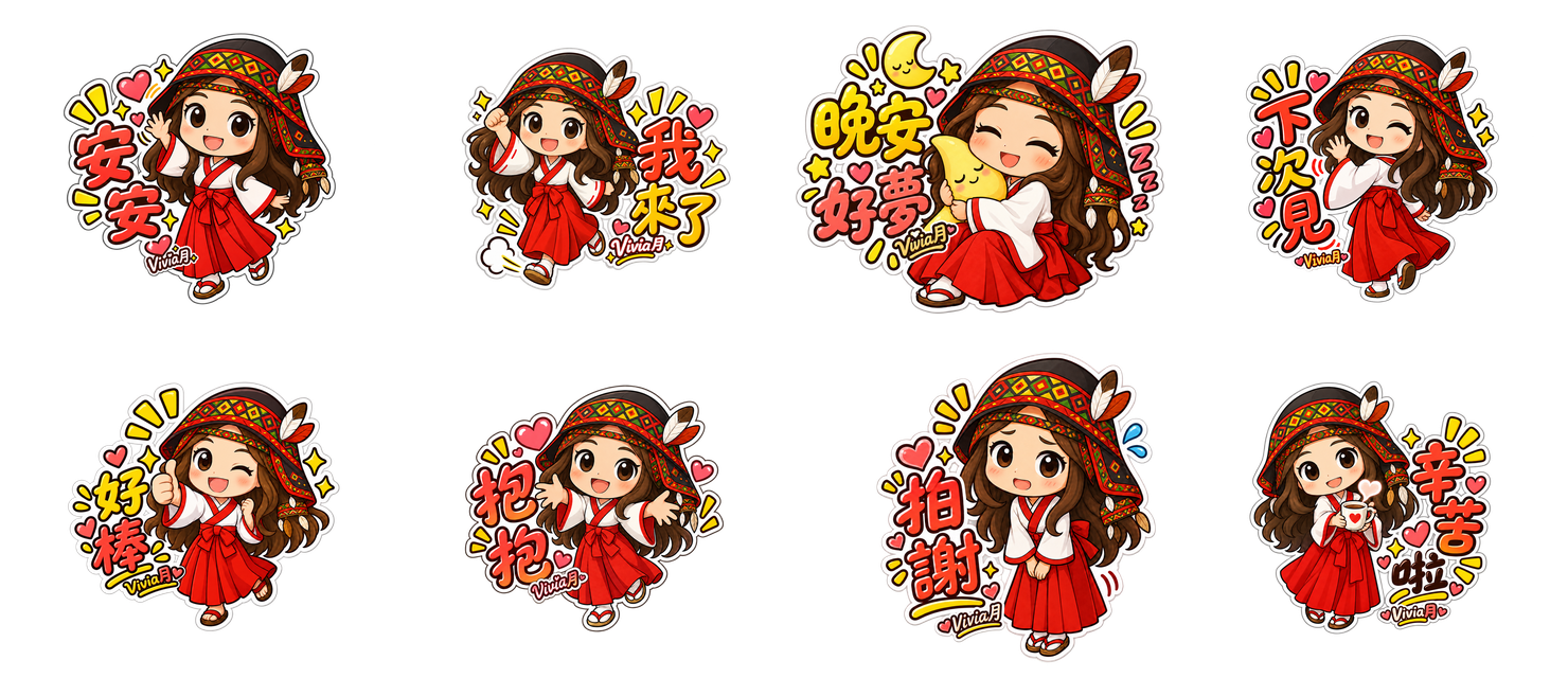 Vivia月 LINE問候貼圖，共八款